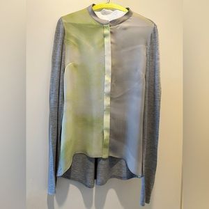 Elie Tahari silk and jersey hidden button up light blouse